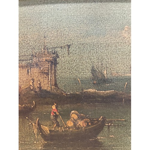 419 - A busy scene with gondolas in Venice, 18th/19th century oil on canvas, unsigned, 16cm x 29cm, framed