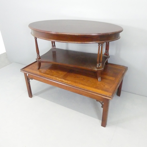 2579 - A rectangular mahogany coffee table, 107x40x62cm, and a two-tier oval mahogany coffee table, 100x48x... 