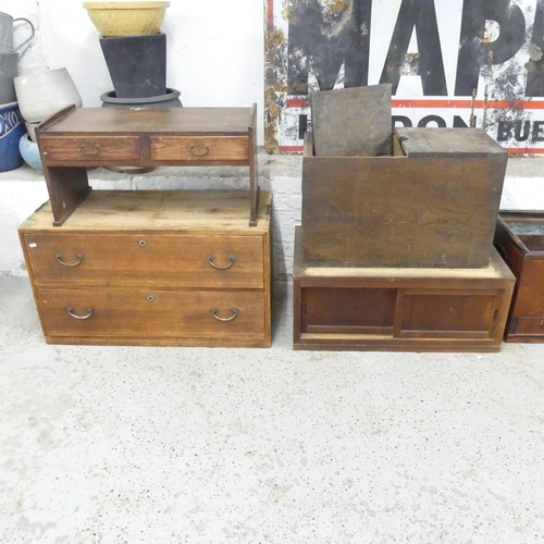 2611 - A Japanese two-drawer Tansu chest section, 92x52x41cm, a low coffee table, a cabinet with two slidin... 