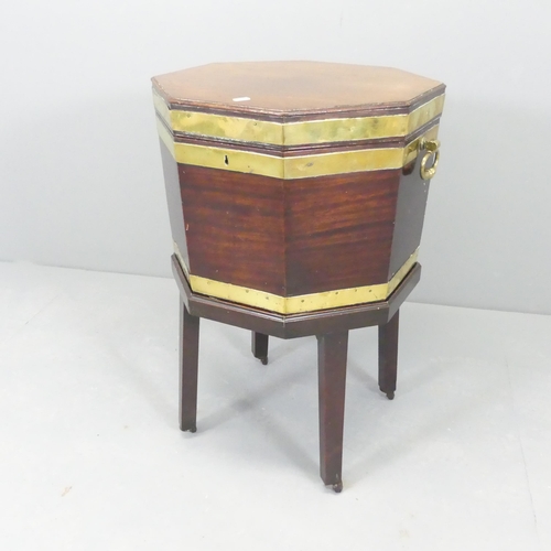 2647 - A George III octagonal brass bound mahogany wine cooler on stand. 50x70x46cm.