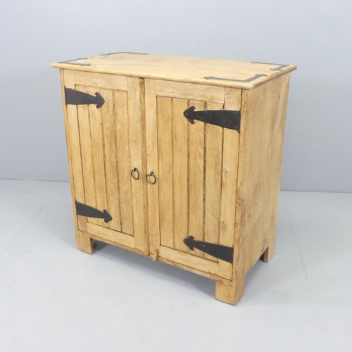 2664 - A modern pine two-door cabinet with shelf fitted interior. 77x77x41cm.