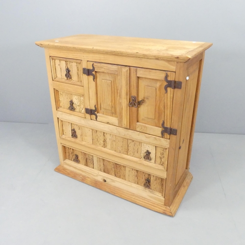 2665 - A modern pine two-door cabinet, with two short and two long drawers. 87x87x40cm.