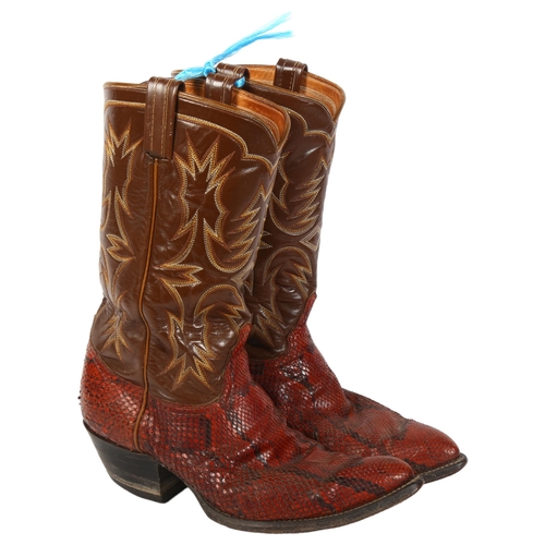 877 - A pair of Tony Lama leather cowboy boots, with calf skin top and python foot, H34.5cm