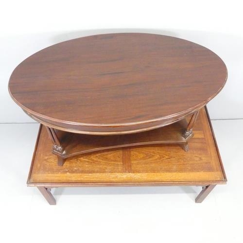 2579 - A rectangular mahogany coffee table, 107x40x62cm, and a two-tier oval mahogany coffee table, 100x48x... 