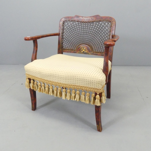 2581 - An early 20th century Chinoiserie painted child's chair with upholstered seat and cane panelled back... 