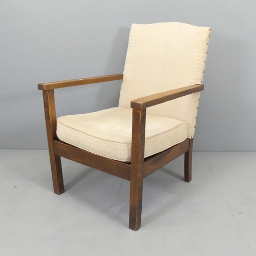 2590 - A mid century oak and upholstered Scandinavian style lounge chair, with impressed mark for Thomas Gl... 