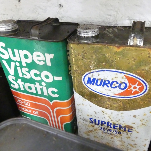 2603 - Nine various vintage petrol cans including Thelson, Jeyes Fluid, BP, Bluecol etc.