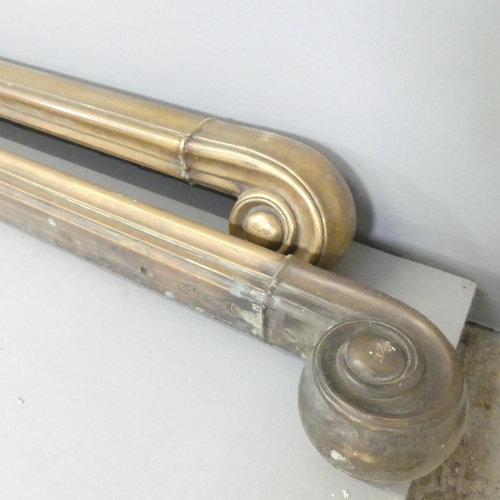 2613 - Two antique brass covered bannisters, longest 336cm, shortest 304cm.