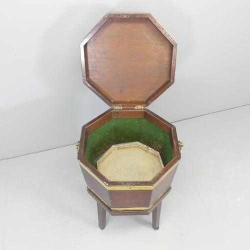 2647 - A George III octagonal brass bound mahogany wine cooler on stand. 50x70x46cm.