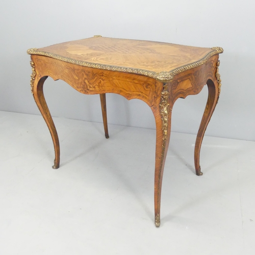 2654 - A French Louis XV style oak and kingwood veneered side table, with single frieze drawer, marquetry i... 