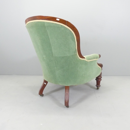 2659 - A Victorian mahogany and walnut button-back upholstered armchair.