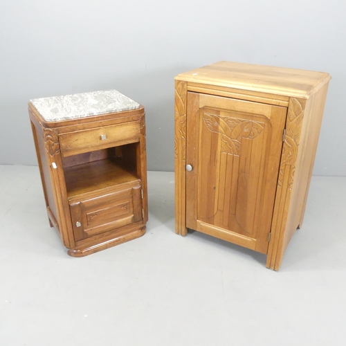 2670 - A mahogany Art Nouveau style single door cabinet, 58x86x43cm, and a marble top pot cupboard, 46x72x3... 