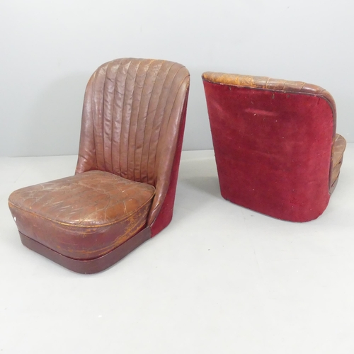 2673 - A pair of vintage red leather-upholstered car seats. Overall 56x70x75cm.