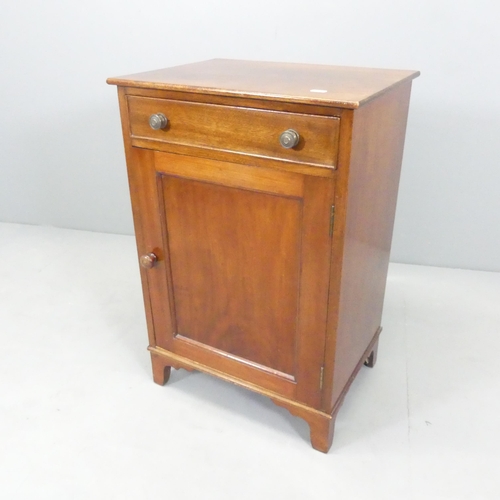 2677 - An early 20th century mahogany single door cabinet, with single drawer and raised on bracket feet. 4... 