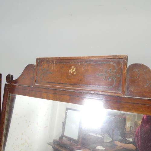 2685 - A 19th century mahogany cheval mirror, with ebony inlaid decoration. 69x153x64cm.