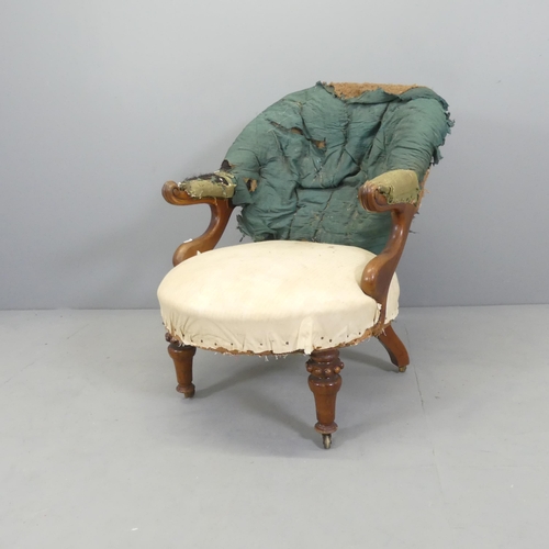 2711 - A William IV walnut and mahogany framed open arm chair, for restoration.