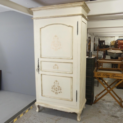 2719 - A painted pine continental style single door armoire. 102x201x56cm