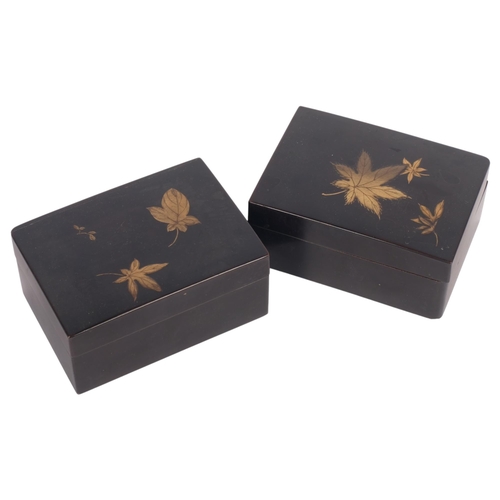 508 - A pair of Japanese Meiji Period lacquered wood boxes, with gilded leaf decoration, 11cm x 7.5cm x 5c... 