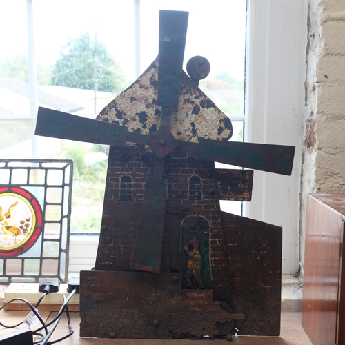 528 - A Vintage painted metal fairground target in the form of a Dutch windmill, H68cm