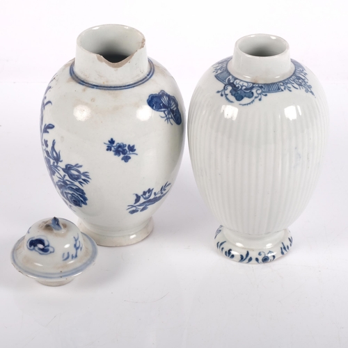 630 - An 18th century blue and white baluster jar and cover, hand painted floral decoration, H16cm, and an... 