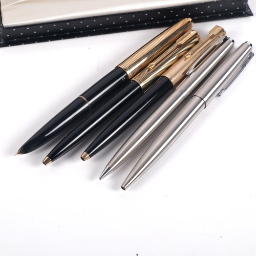 643 - A group of various Parker pens, to include boxed Parker 45 propelling pencil and biro, another Parke... 