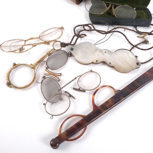 693 - A collection of various Vintage and other glasses, including lorgnettes, gold plated rimmed, mother-... 