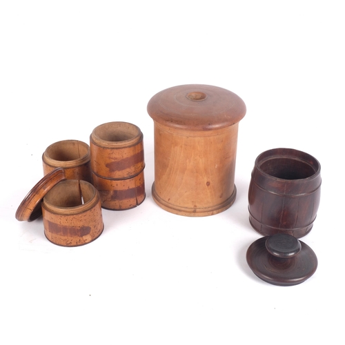 707 - A group of 3 various boxes, to include a spice tower, tobacco jar, and a string box