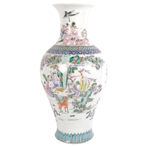 719 - A Chinese famille vert baluster vase, with figural enamelled decoration, H43.5cm