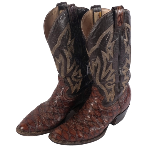 878 - A pair of Montana leather cowboy boots, anteater foot and calf skin top, H34cm