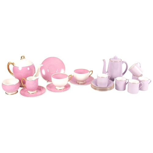 883 - Shelley mauve glazed coffee ware, and Shelley twin-tone Tea For Two set, teapot height 15cm