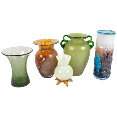 891 - 5 Vintage Art glass vases, including Mdina, H16cm