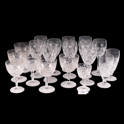 904 - A set of 10 cut-crystal wine glasses, 19.5cm, cut-glass stemmed glasses, etc