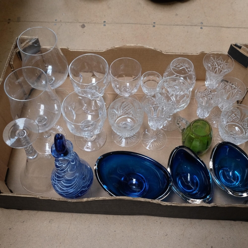 931 - An Art glass scent flask and stopper, dishes, drinking glasses, and a Mary Gregory mug