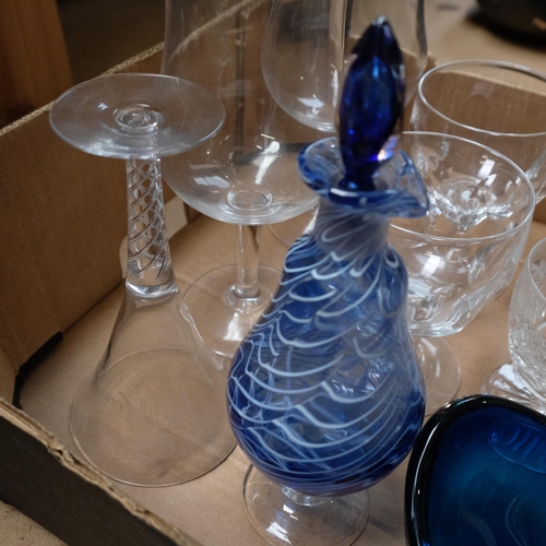 931 - An Art glass scent flask and stopper, dishes, drinking glasses, and a Mary Gregory mug