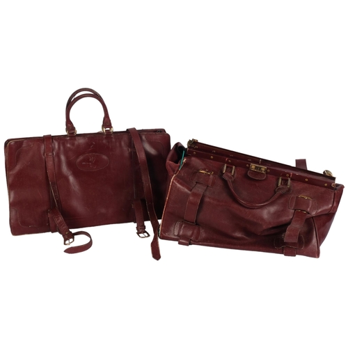 938 - 2 Vintage leather travel bags, both initialled H