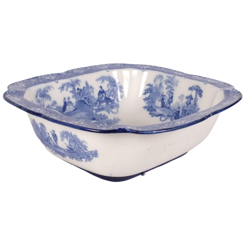 1184 - Victorian Doulton Watteau pattern large table centre bowl, L42cm