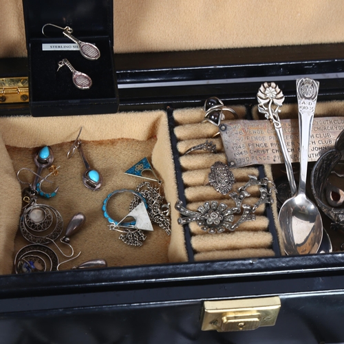 1462 - A collection of various silver jewellery, including a Viking design brooch, a pair of silver and tur... 