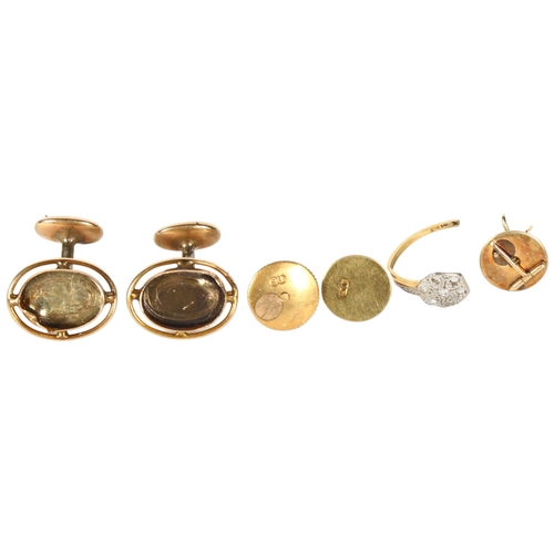 1465 - Various 18ct gold jewellery, to include a pair of cufflinks and 3 others etc (6), 9.1g gross