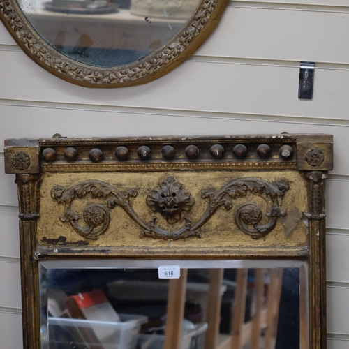 618 - 19th century giltwood and gesso rectangular pier glass mirror, applied scrolled frieze and fluted co... 