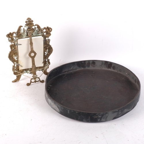 1145 - Oriental lacquered metal gong (no striker), 35cm, and an ornate cast-brass strut frame