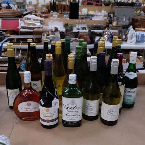 1176 - Bottle of Gordons Gin, and 26 bottles of wine including Hock, Liebfraumilch, and Merlot