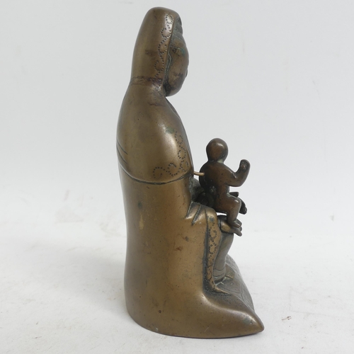 631 - A Chinese bronze temple figure, study of Guyan and moving child, a small bronze 2-handled vase, a br... 