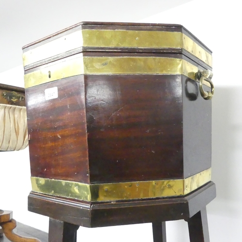 2647 - A George III octagonal brass bound mahogany wine cooler on stand. 50x70x46cm.