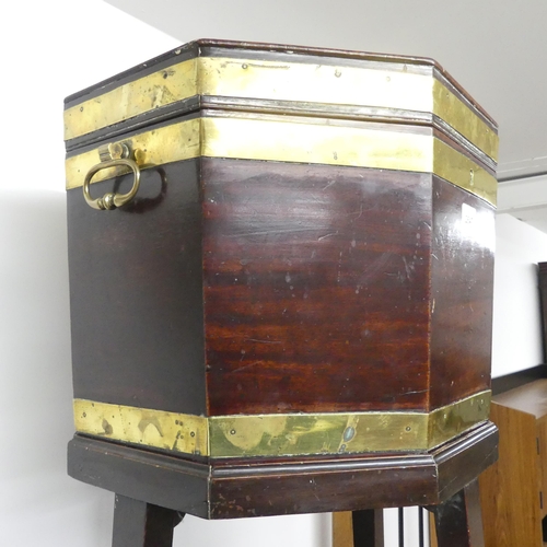 2647 - A George III octagonal brass bound mahogany wine cooler on stand. 50x70x46cm.