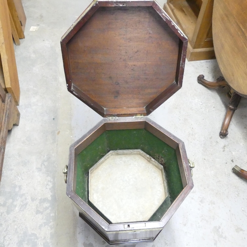 2647 - A George III octagonal brass bound mahogany wine cooler on stand. 50x70x46cm.