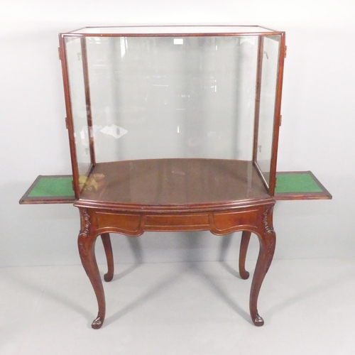 389 - A Victorian mahogany two-section centre-standing museum display cabinet on stand, with side opening ... 