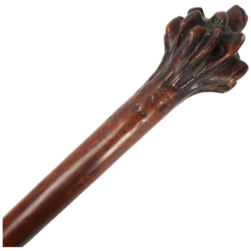 108 - A 19th century Polynesian Fijian rootwood club (Vunikau Waka) with chip carved handle, length 111cm