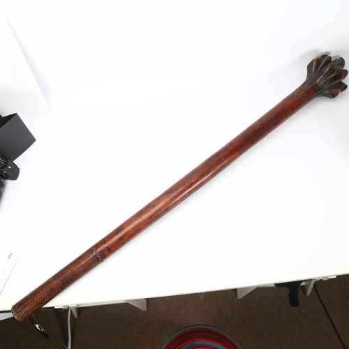 108 - A 19th century Polynesian Fijian rootwood club (Vunikau Waka) with chip carved handle, length 111cm