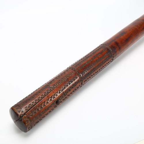 108 - A 19th century Polynesian Fijian rootwood club (Vunikau Waka) with chip carved handle, length 111cm