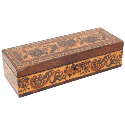 117 - Victorian Tunbridge Ware and rosewood box, with floral micro-mosaic lid and surround, 24cm x 9cm x 6... 